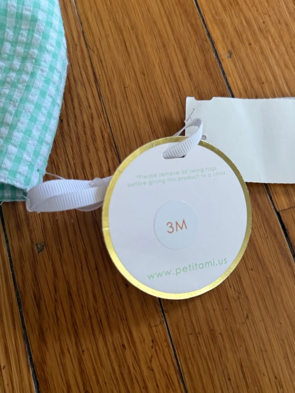 NWT petit Ami classics Mint green Gingham Baby Sun Bonnet hat with ties 3m